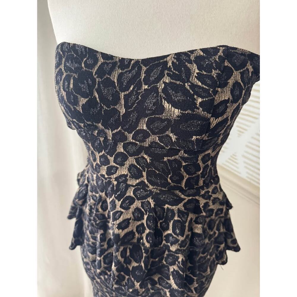 Shasa Women’s Medium Y2K Peplum Glitter Leopard Strapless Mini Dress - Picture 3 of 8
